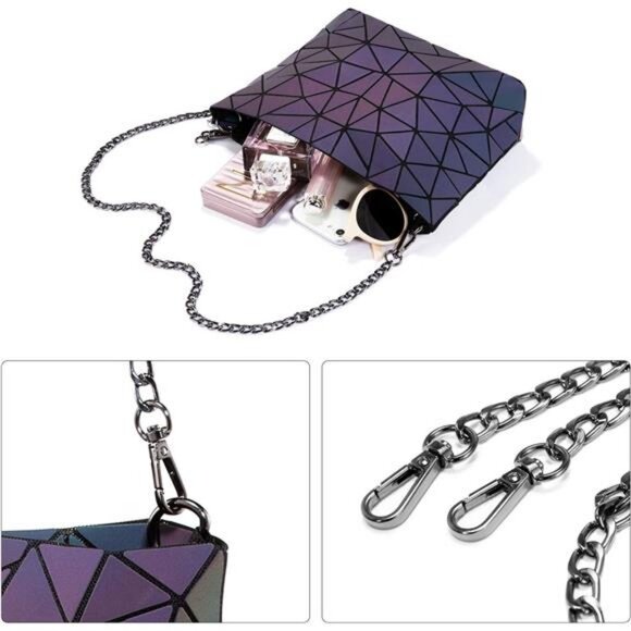 Geometric Luminous Bag Holographic Reflective Bag Backpack Wallet Clutch Set - Picture 5 of 7